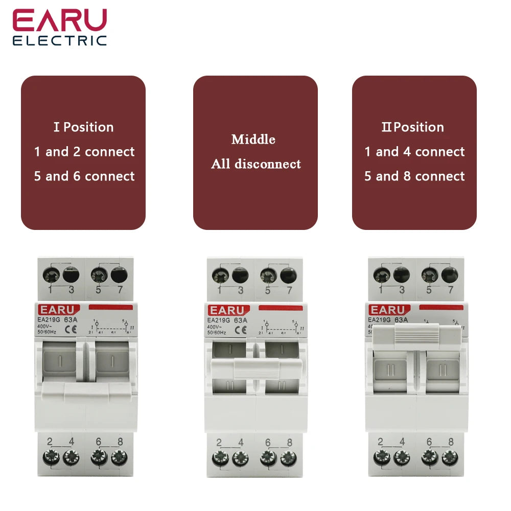 2P 40A 63A MTS Dual Power Manual Transfer Interlock Circuit Breaker Din Rail Isolating Discounnecting Switch by 54 Energy - Renewable Energy Store