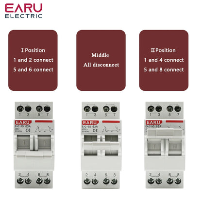 2P 40A 63A MTS Dual Power Manual Transfer Interlock Circuit Breaker Din Rail Isolating Discounnecting Switch by 54 Energy - Renewable Energy Store