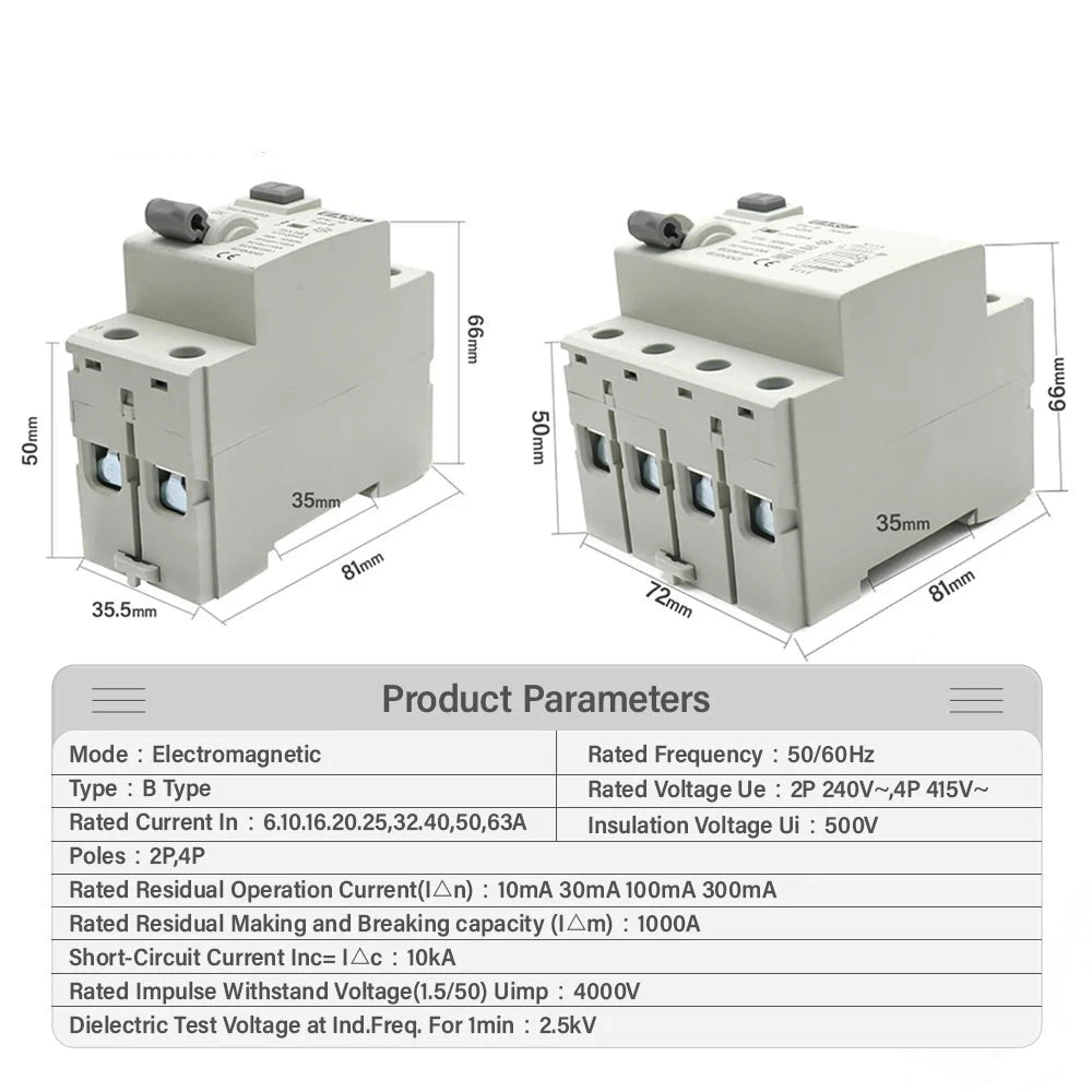 2P/4P 10/30/100/300mA Electric Vehicle EV Charging Pile Residual Current Breaker DC RCCB RCD Type B 6KA Din Rail Earth Leakage by 54 Energy - Renewable Energy Store