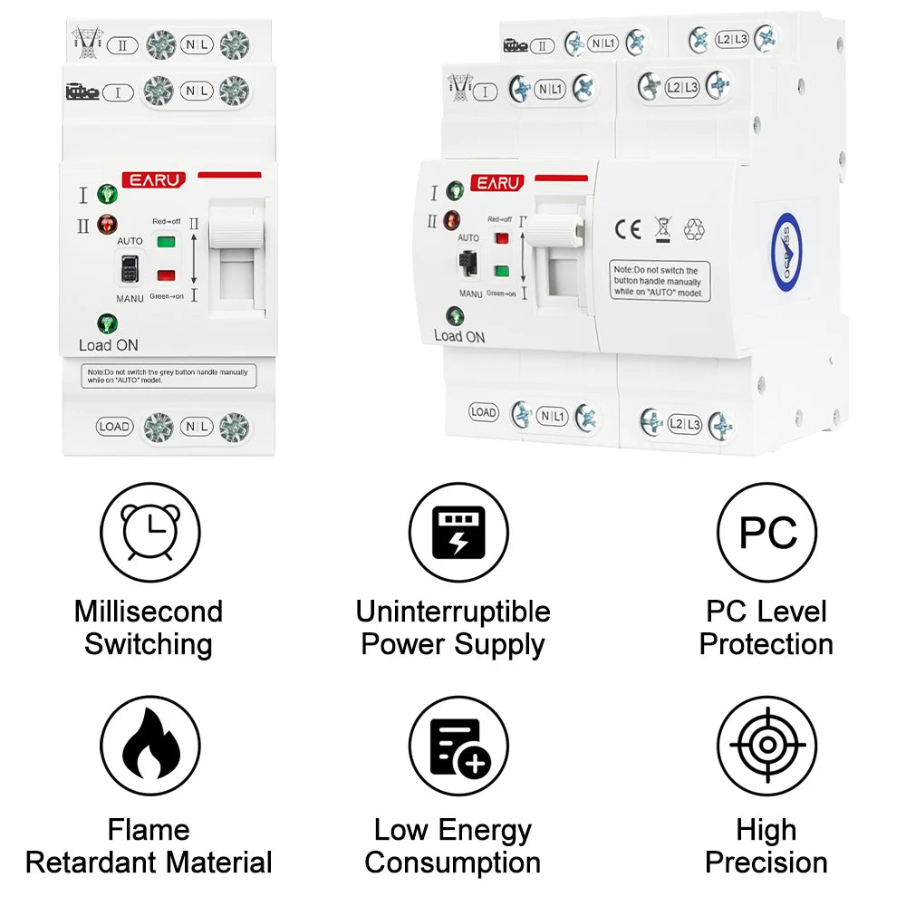 2P 4P 80A AC 230V 110V Mini commutateur de transfert automatique ATS Double puissance Sélecteurs électriques Alimentation ininterrompue Rail Din
