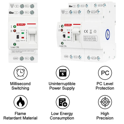 2P 4P 80A AC 230V 110V Mini commutateur de transfert automatique ATS Double puissance Sélecteurs électriques Alimentation ininterrompue Rail Din