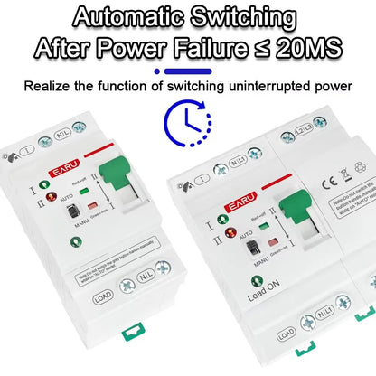 2P 4P 80A AC 230V 110V Mini ATS PV Solaire Double Alimentation Commutateur de Transfert Automatique Sélecteur Électrique Alimentation Ininterrompue