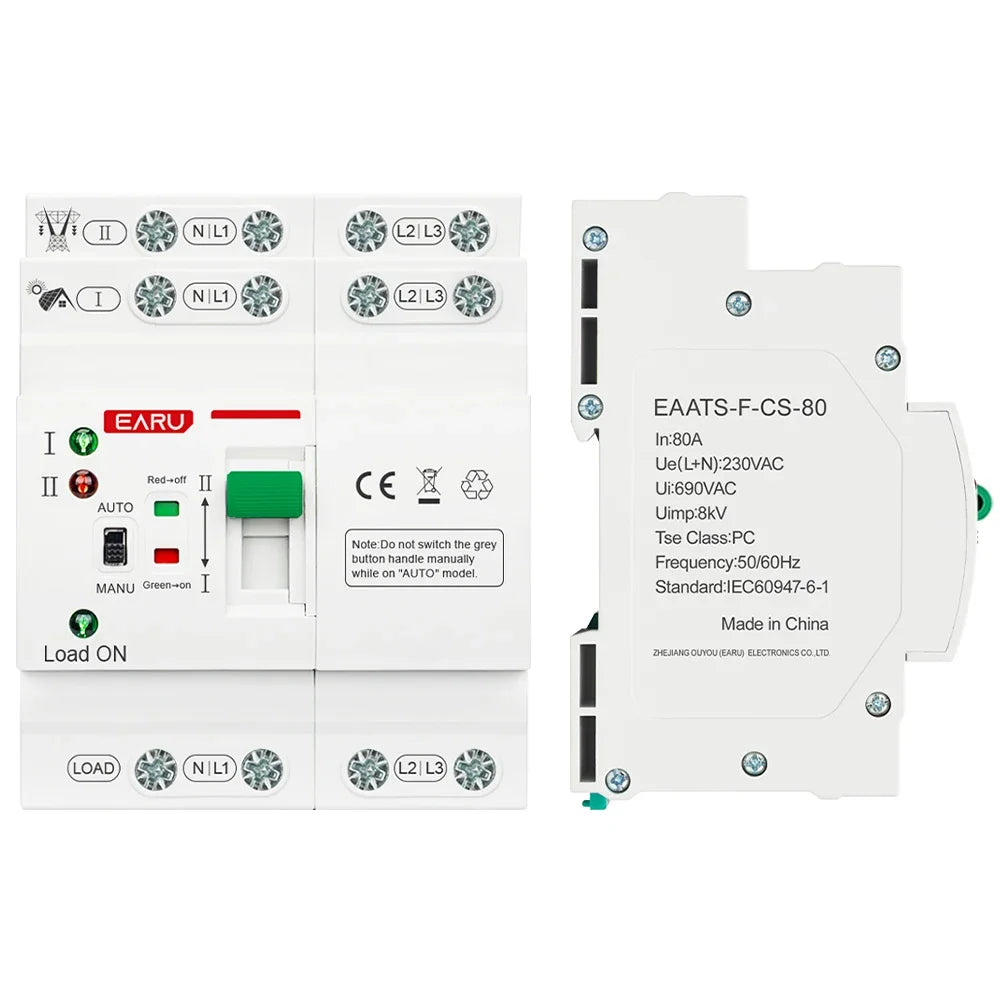 2P 4P 80A AC 230V 110V Mini ATS PV Solaire Double Alimentation Commutateur de Transfert Automatique Sélecteur Électrique Alimentation Ininterrompue