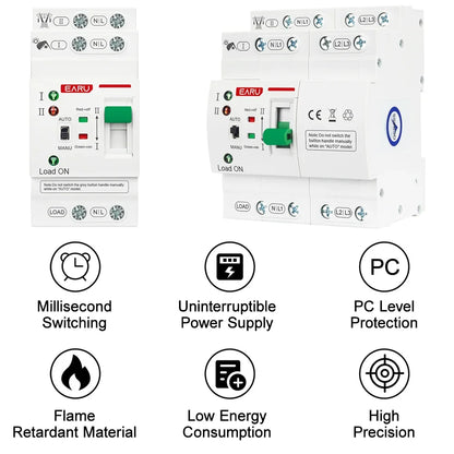 2P 4P 80A AC 230V 110V Mini ATS PV Solaire Double Alimentation Commutateur de Transfert Automatique Sélecteur Électrique Alimentation Ininterrompue