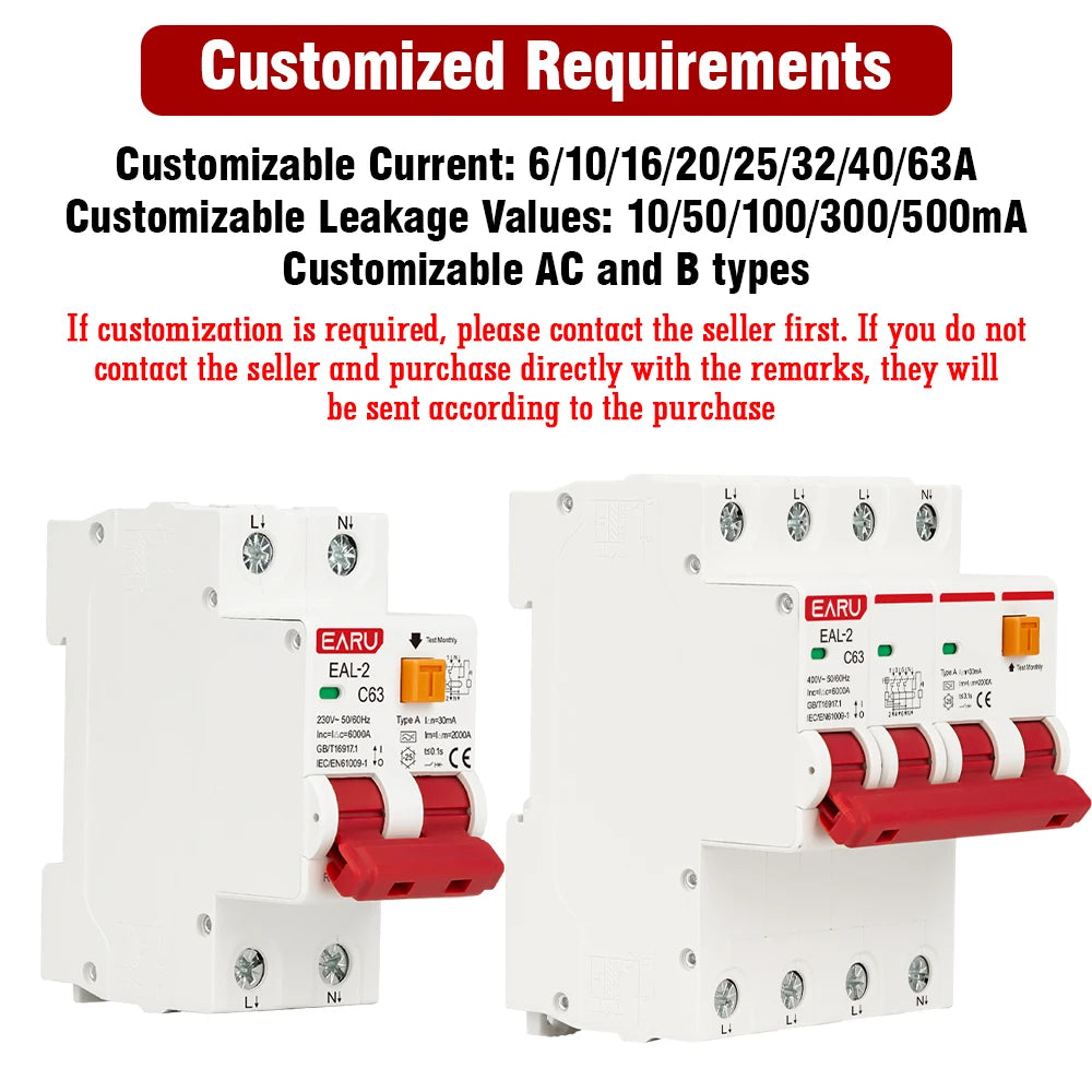 2P 4P CA 230V 400V Type A RCBO RCCB MCB Disjoncteur différentiel électronique de courant résiduel Protection contre les surintensités et les courts-circuits 30mA