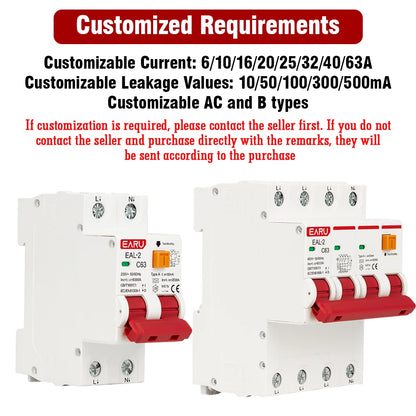 2P 4P CA 230V 400V Type A RCBO RCCB MCB Disjoncteur différentiel électronique de courant résiduel Protection contre les surintensités et les courts-circuits 30mA
