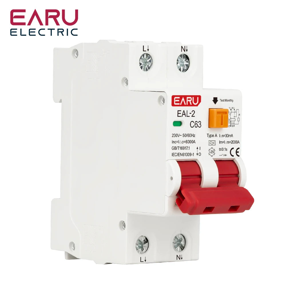 2P 4P CA 230V 400V Type A RCBO RCCB MCB Disjoncteur différentiel électronique de courant résiduel Protection contre les surintensités et les courts-circuits 30mA