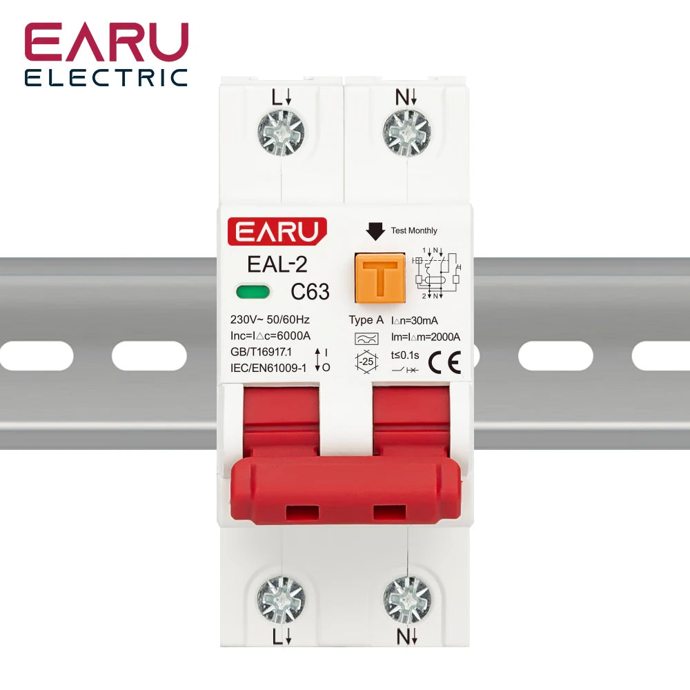 2P 4P CA 230V 400V Type A RCBO RCCB MCB Disjoncteur différentiel électronique de courant résiduel Protection contre les surintensités et les courts-circuits 30mA