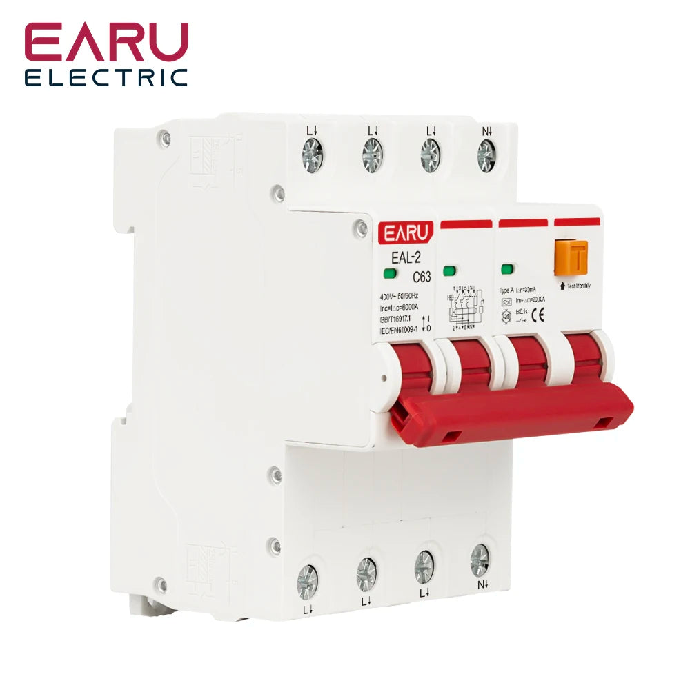 2P 4P CA 230V 400V Type A RCBO RCCB MCB Disjoncteur différentiel électronique de courant résiduel Protection contre les surintensités et les courts-circuits 30mA