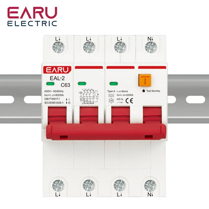 2P 4P CA 230V 400V Type A RCBO RCCB MCB Disjoncteur différentiel électronique de courant résiduel Protection contre les surintensités et les courts-circuits 30mA