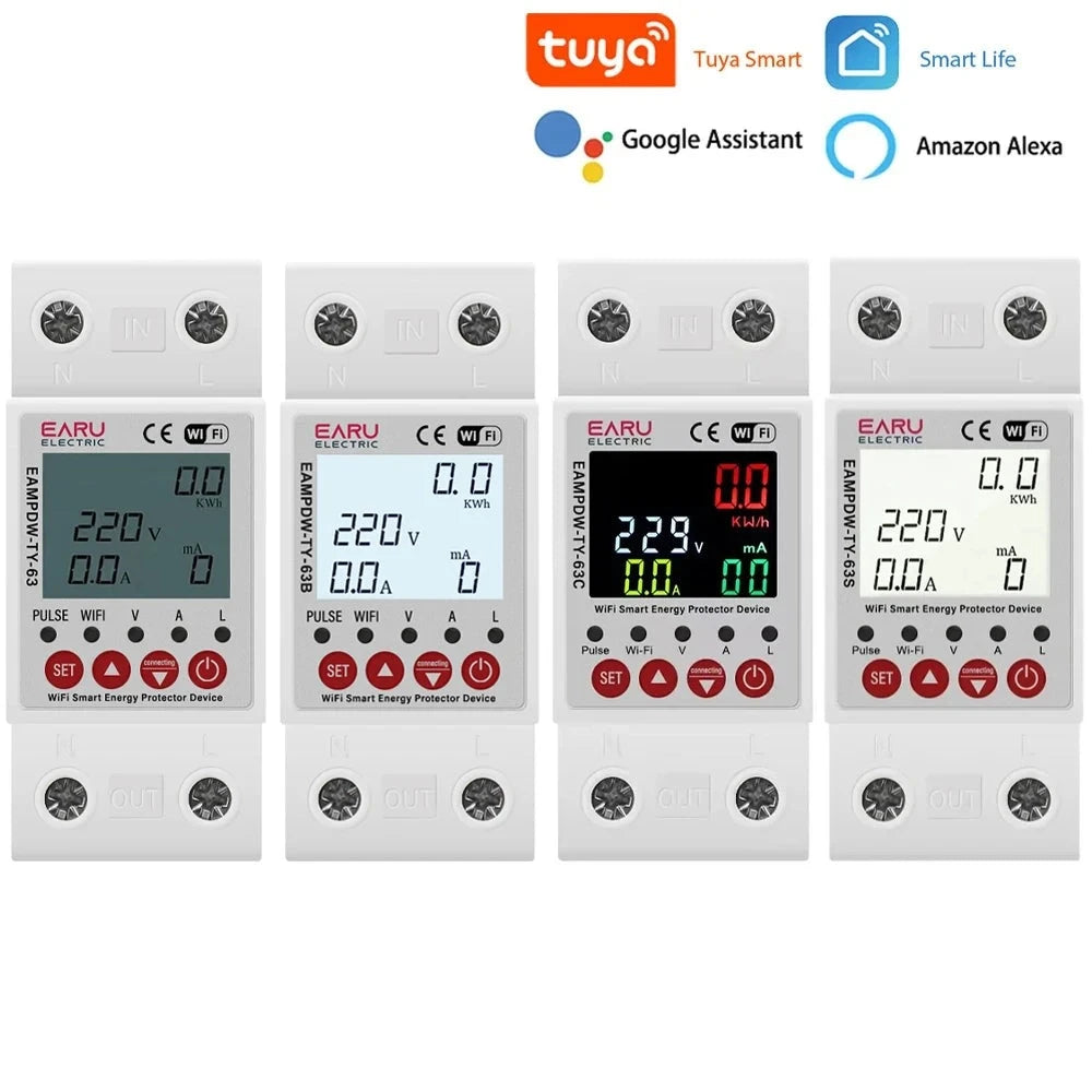 2P 63A 230V Tuya WiFi Smart Energy Meter Power kWh Meter Earth Leakage Over Under Voltage Protector Relay Device Switch Breaker by 54 Energy - Renewable Energy Store