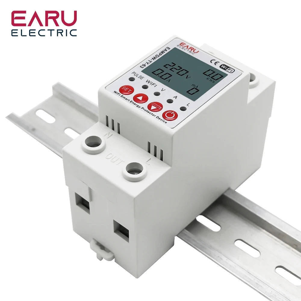 2P 63A TUYA APP WiFi Smart Circuit Earth Leakage Over Under Voltage Protector Relay Device Switch Breaker Energy Power kWh Meter by 54 Energy - Renewable Energy Store