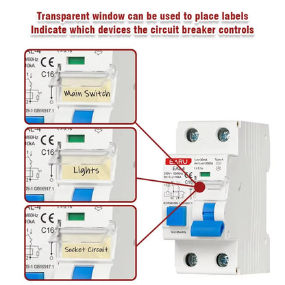 Disyuntor 2P AC230V 20A/25A/32A 30mA RCBO Tipo A L7-Arquitectura Curva de protección contra fugas B/C Características de disparo