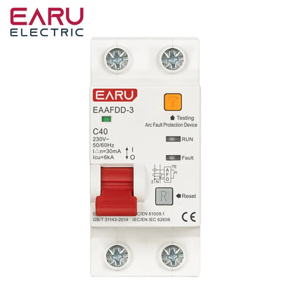 Dispositivo protector de arco AFCI de 2P AC230V RCBO MCB Interruptor de circuito Protección contra sobrecarga, fuga a tierra y cortocircuito