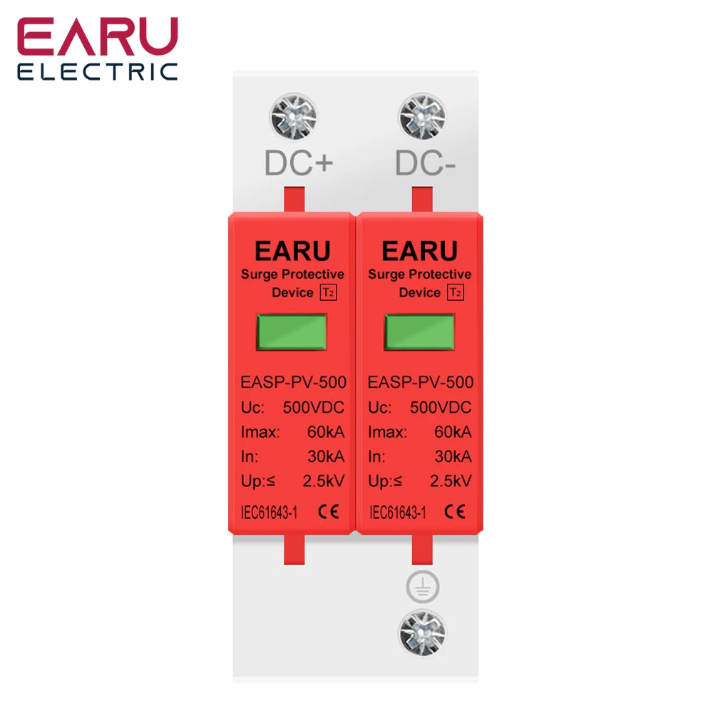 Parasurtenseur DC 2P Dispositif de protection contre les surtensions 500V 800V 1000V 20KA 30KA 40KA 60KA Protecteur de tension Parafoudre Solaire PV Photovoltaïque