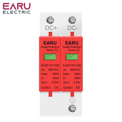 Parasurtenseur DC 2P Dispositif de protection contre les surtensions 500V 800V 1000V 20KA 30KA 40KA 60KA Protecteur de tension Parafoudre Solaire PV Photovoltaïque