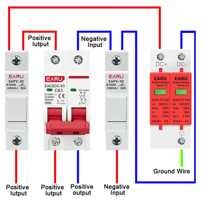 Parasurtenseur DC 2P Dispositif de protection contre les surtensions 500V 800V 1000V 20KA 30KA 40KA 60KA Protecteur de tension Parafoudre Solaire PV Photovoltaïque