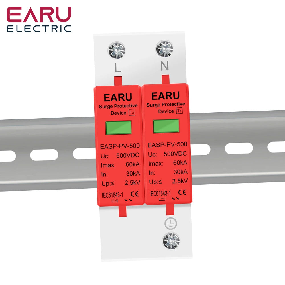 Parasurtenseur DC 2P Dispositif de protection contre les surtensions 500V 800V 1000V 20KA 30KA 40KA 60KA Protecteur de tension Parafoudre Solaire PV Photovoltaïque