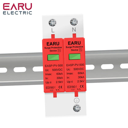 Parasurtenseur DC 2P Dispositif de protection contre les surtensions 500V 800V 1000V 20KA 30KA 40KA 60KA Protecteur de tension Parafoudre Solaire PV Photovoltaïque