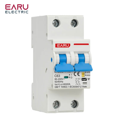 2P Tuya WiFi Smart Circuit Breaker MCB Timer Relay Switch Remote Control AC 63A 16A Power-off Memory Alexa Google Home Assistant