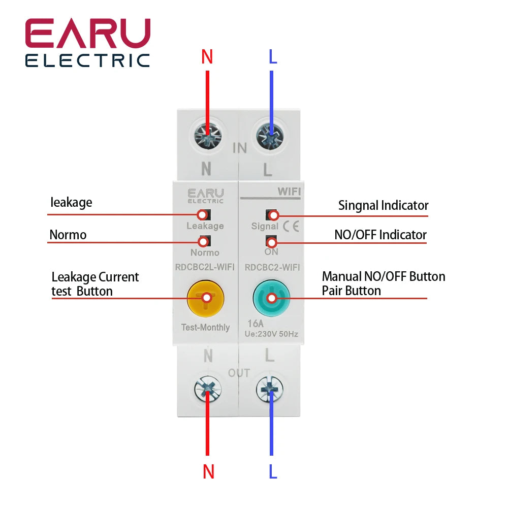 2P WIFI Circuit Breaker Energy Power kWh Meter Time Timer Switch Relay Voltmeter Current Leakage Protection RCBO Remote Control by 54 Energy - Renewable Energy Store