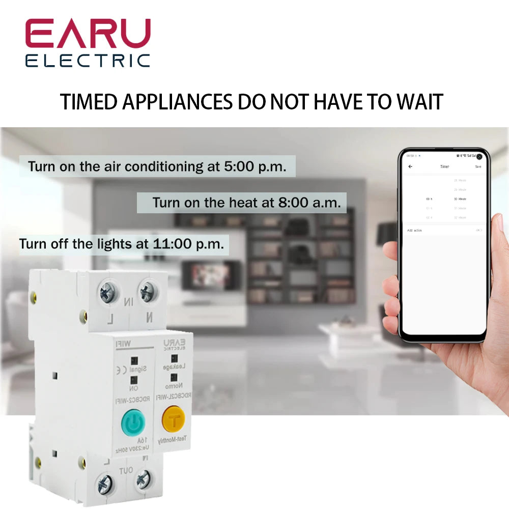 2P WIFI Circuit Breaker Energy Power kWh Meter Time Timer Switch Relay Voltmeter Current Leakage Protection RCBO Remote Control by 54 Energy - Renewable Energy Store