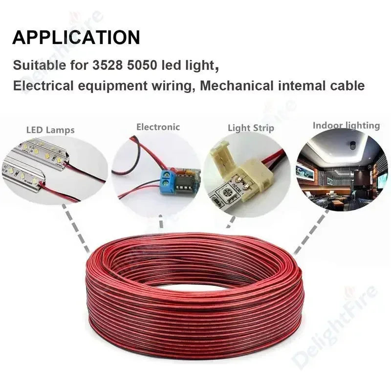 2Pin LED Extension Cable 28 26 24 22 20 18 16 AWG Red Black Tinned Copper 12V Wire by 54 Energy - Renewable Energy Store