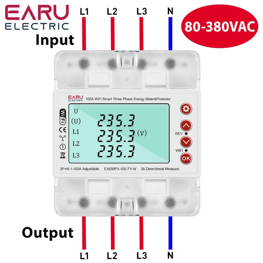 3 Phase 380V 100A Tuya WiFi Smart Bi-Directional Energy Power kWh Meter Over Under Voltage Protector Relay Switch Current Limit by 54 Energy - Renewable Energy Store