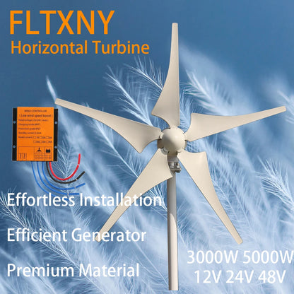 3000W Horizontal Wind Turbine Home Appliance Generator 12V 24V 48V Low Start Speed Free Alternative Energy Camping Windmill by 54 Energy - Renewable Energy Store