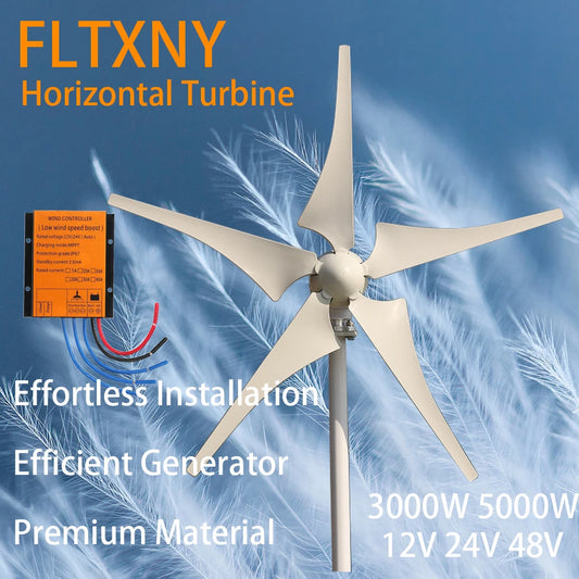 3000W Horizontal Wind Turbine Home Appliance Generator 12V 24V 48V Low Start Speed Free Alternative Energy Camping Windmill by 54 Energy - Renewable Energy Store