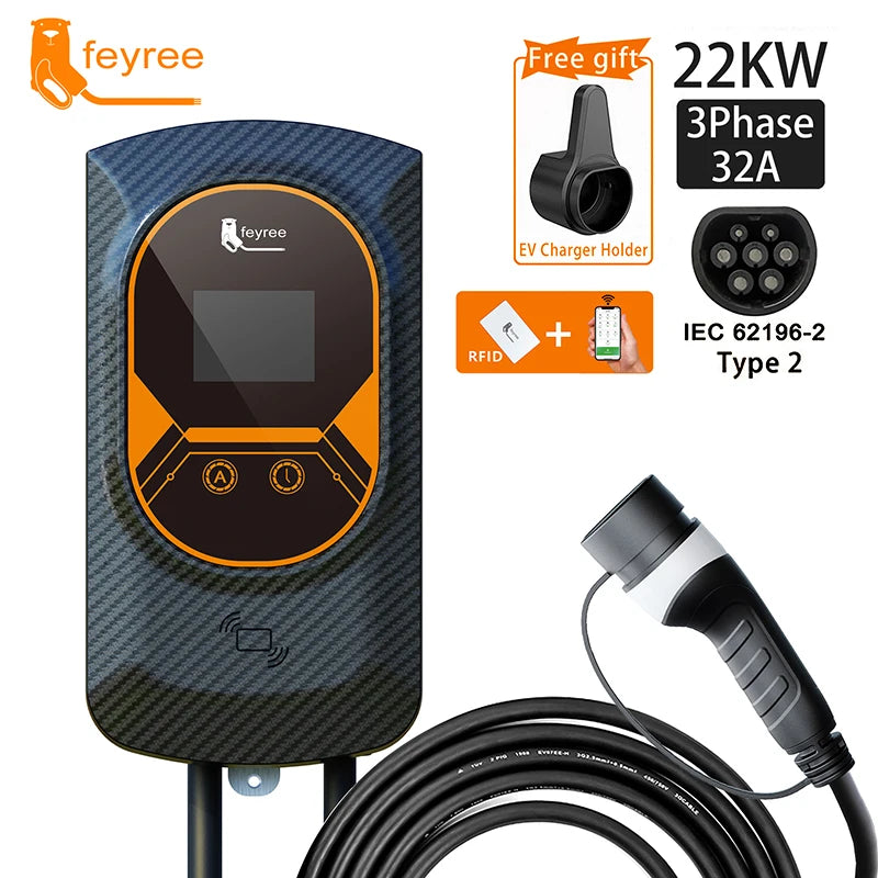 32A EVSE Wallbox Charger: Type2 Cable, 7.6/11/22KW Power, and APP Control for Electric Vehicle Charging - 54 Energy - Renewable Energy Store