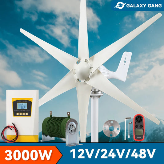 3kw Small Wind Mill Turbine Power Generator Complete Kit 12v 24v 48v 3 Blades Dynamo With MPPT Charge Controller RV Yacht Farm - 54 Energy - Renewable Energy Store