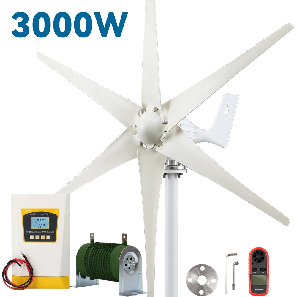 3kw Small Wind Mill Turbine Power Generator Complete Kit 12v 24v 48v 3 Blades Dynamo With MPPT Charge Controller RV Yacht Farm - 54 Energy - Renewable Energy Store