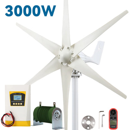 3kw Small Wind Mill Turbine Power Generator Complete Kit 12v 24v 48v 3 Blades Dynamo With MPPT Charge Controller RV Yacht Farm - 54 Energy - Renewable Energy Store