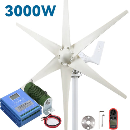 3kw Small Wind Mill Turbine Power Generator Complete Kit 12v 24v 48v 3 Blades Dynamo With MPPT Charge Controller RV Yacht Farm - 54 Energy - Renewable Energy Store