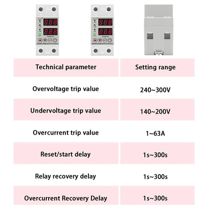 40A 63A 230V Din Rail Adjustable Over Voltage And Under Voltage Protective Device Protector Relay Over Current Protection Limit by 54 Energy - Renewable Energy Store