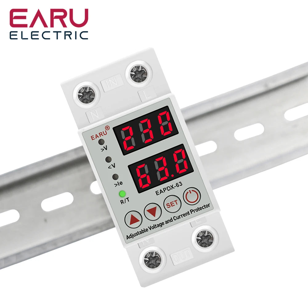 40A 63A 230V Din Rail Adjustable Over Voltage And Under Voltage Protective Device Protector Relay Over Current Protection Limit by 54 Energy - Renewable Energy Store