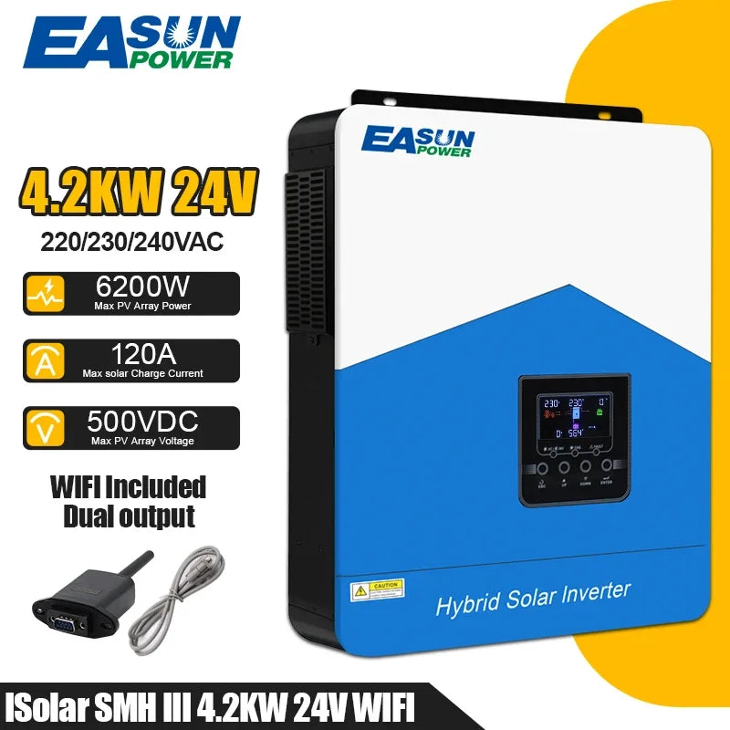EASUN 4200W 24V Hybrid Solar Inverter - Pure Sine Wave, MPPT 120A Solar Controller, AC 220-240V, Built-in WiFi by 54 Energy - Renewable Energy Store