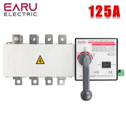 4P 125A AC400V ATS PC Interruptor de transferencia automática Selector eléctrico Auto o Manual 2 Entradas 1 Salida Energía ininterrumpida