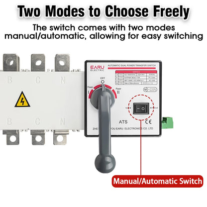 4P 125A AC400V ATS PC Interruptor de transferencia automática Selector eléctrico Auto o Manual 2 Entradas 1 Salida Energía ininterrumpida