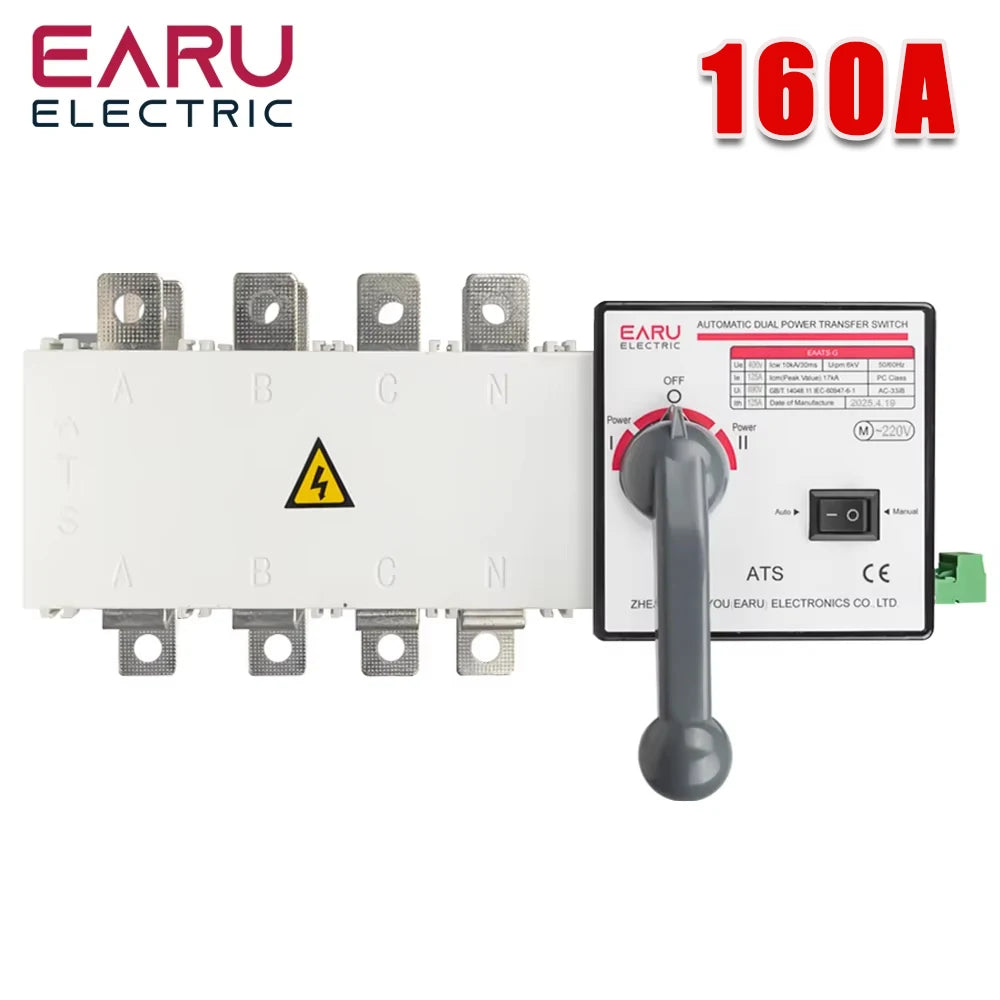 4P 160A AC400V ATS PC Commutateur de transfert automatique Sélecteur électrique Commutateurs auto ou manuels 2 entrées 1 sortie Alimentation ininterrompue