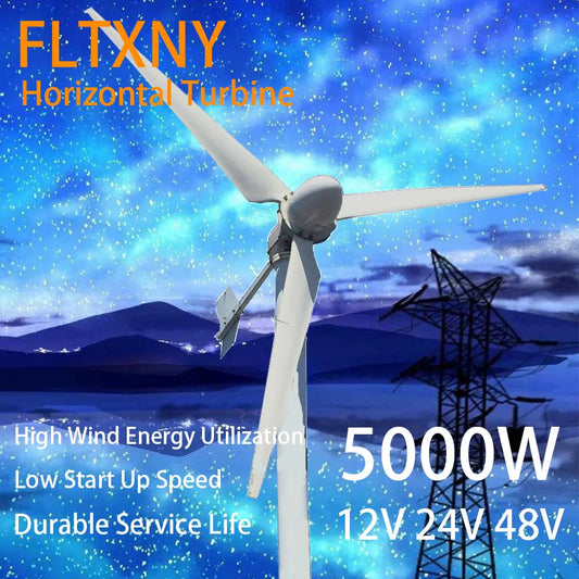 5KW Horizontal Wind Turbine Generator, 120V/220V/240V/380V, Hybrid-Ready with Solar Panels, CE Certified by 54 Energy - Renewable Energy Store