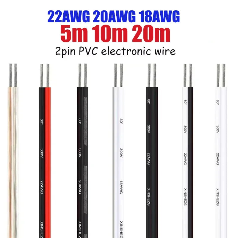 5M/10M/20M 2Pin 12V 24V Tinned Copper Electrical Wire PVC Insulated LED Strip Cable 22 20 18 AWG by 54 Energy - Renewable Energy Store