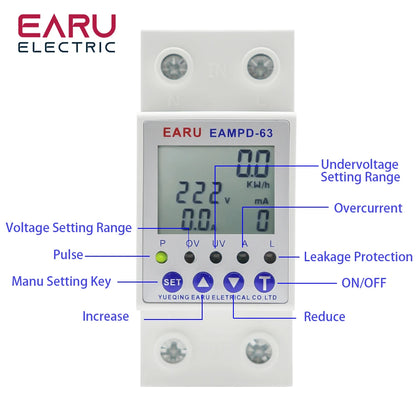 63A AC 230V Earth Leakage Relay with Voltage Protector & Display by 54 Energy - Renewable Energy Store