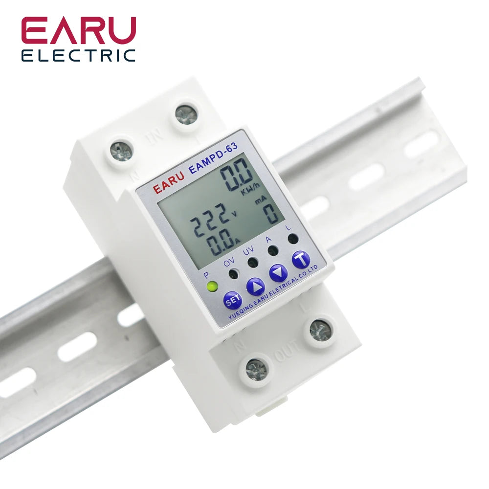 63A AC 230V Earth Leakage Relay with Voltage Protector & Display by 54 Energy - Renewable Energy Store
