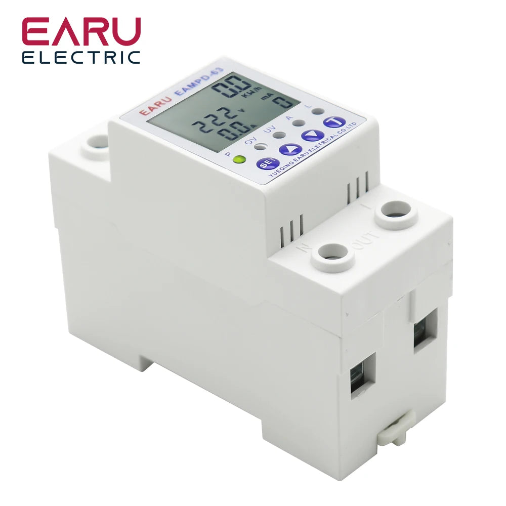63A AC 230V Earth Leakage Relay with Voltage Protector & Display by 54 Energy - Renewable Energy Store