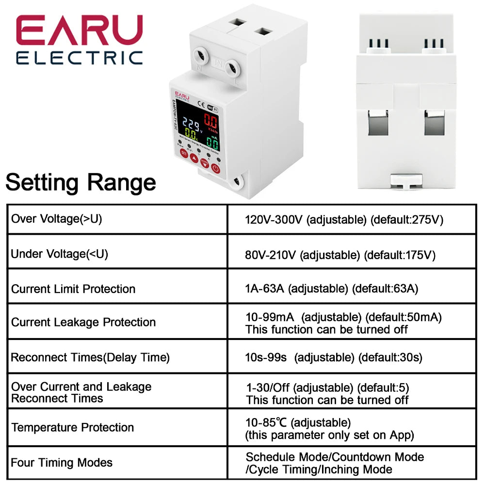 63A AC 230V Tuya WiFi Smart Energy Meter Power kWh Meter Earth Leakage Over Under Voltage Protector Relay Device Switch Breaker by 54 Energy - Renewable Energy Store