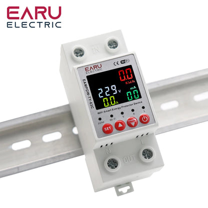 63A AC 230V Tuya WiFi Smart Energy Meter Power kWh Meter Earth Leakage Over Under Voltage Protector Relay Device Switch Breaker by 54 Energy - Renewable Energy Store