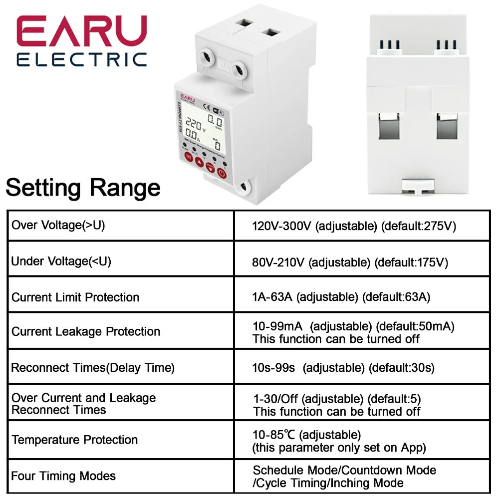 63A Tuya Smart WiFi Circuit Breaker Switch BI-Direction Measuring Earth Leakage Over Under Voltage Protector Energy Power Meter by 54 Energy - Renewable Energy Store