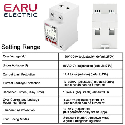 63A Tuya Smart WiFi Circuit Breaker Switch BI-Direction Measuring Earth Leakage Over Under Voltage Protector Energy Power Meter by 54 Energy - Renewable Energy Store